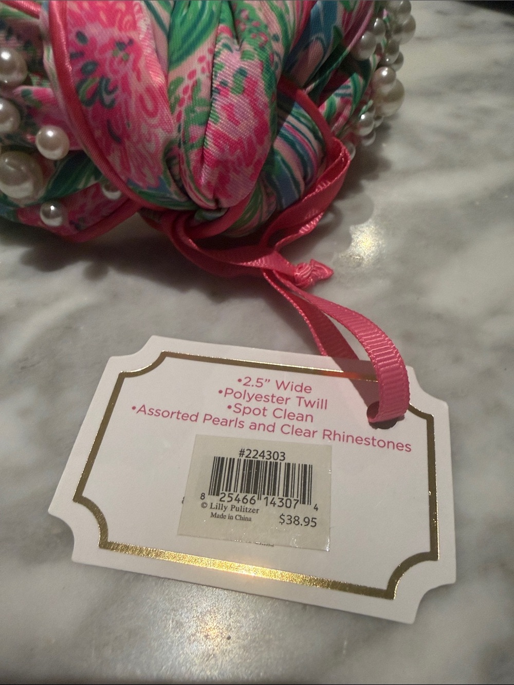Lilly Pulitzer Pink & Green Knotted Pearl-Trim Headband - Picture 5 of 5